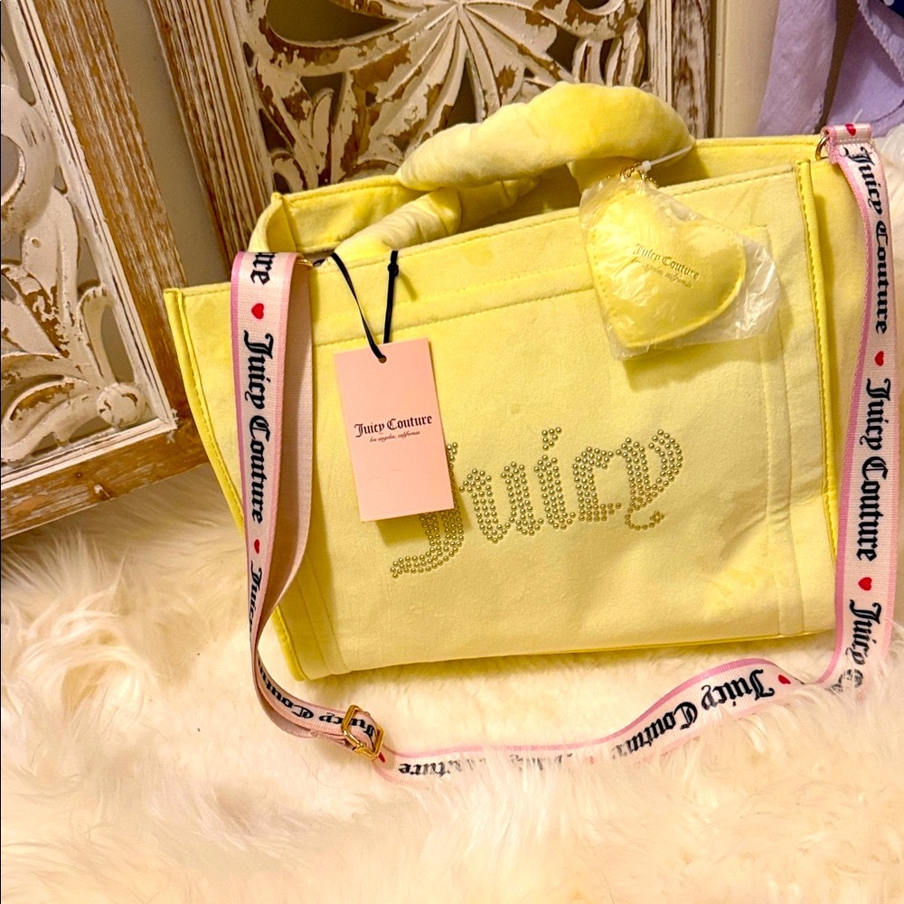 Juicy Couture Soft Yellow Tote with Logo Strap